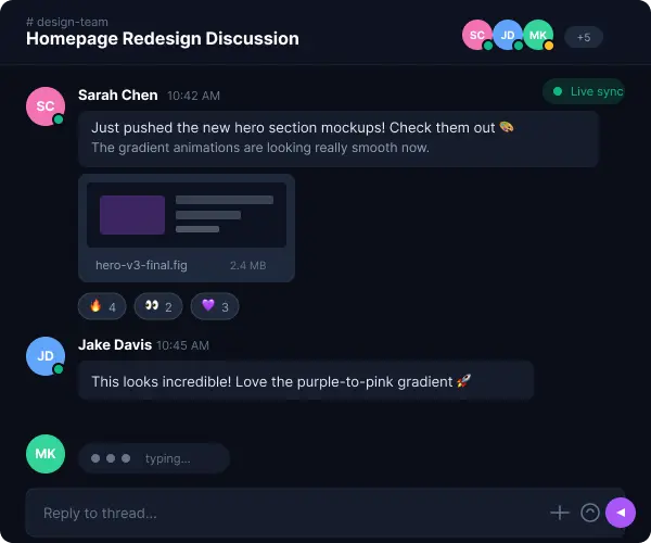 Team collaboration interface with real-time messaging and file sharing